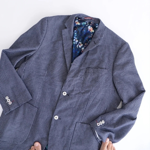 Soul of London Printed Navy Blue with Floral Lining Button Up Fitted Blazer - Picture 9 of 16